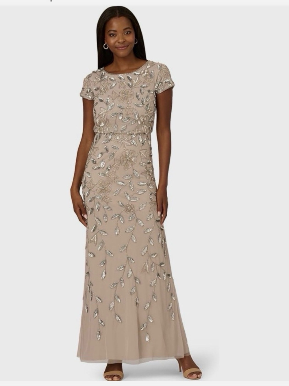 Adrianna Papell gold Beaded Floral Embellished Maxi Dress
